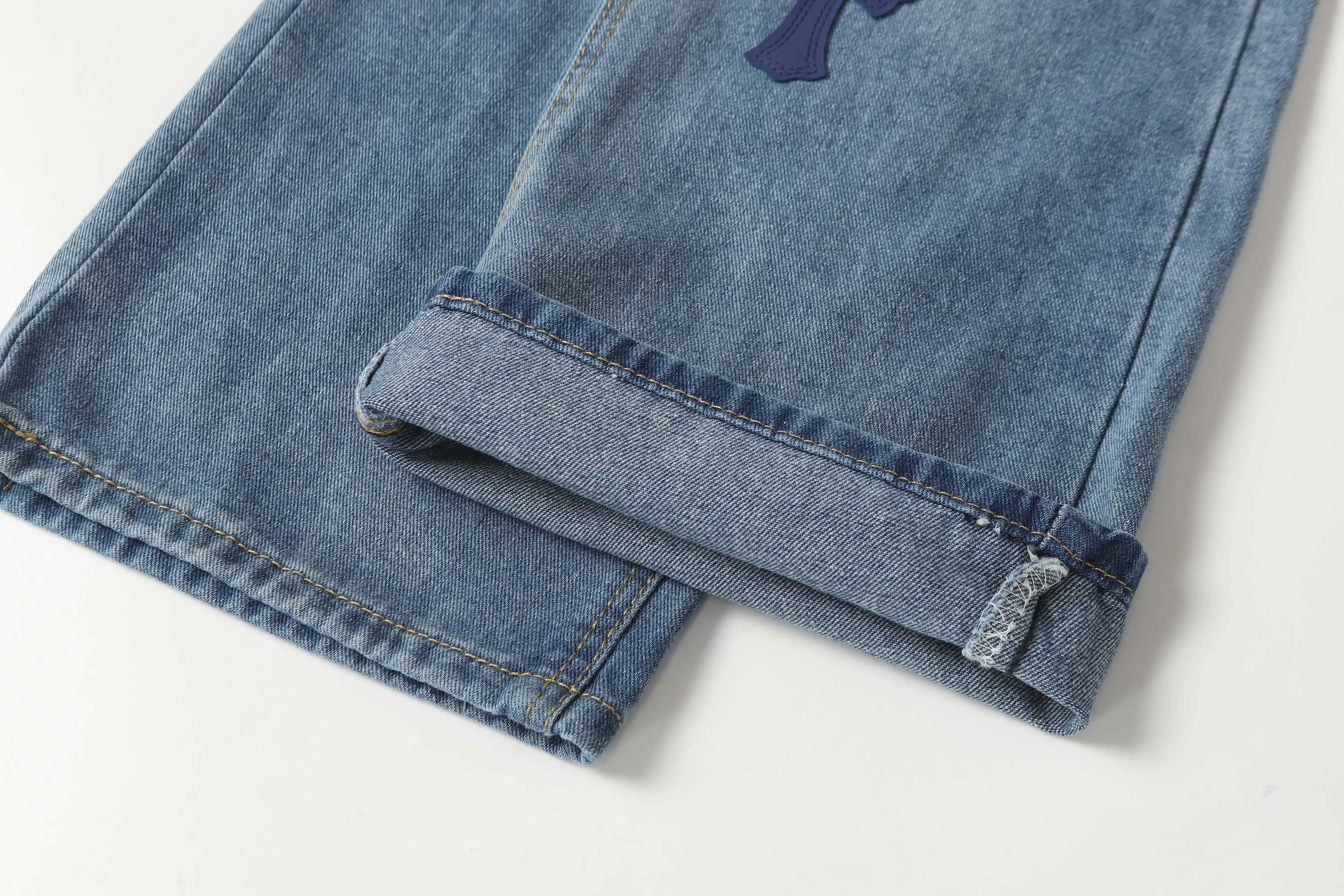 P270 Chrome Hearts/Chrome Hearts 25ss classic colored leather cross washed color cloth denim trousers for men and women Color: Picture color Code number: 28-36